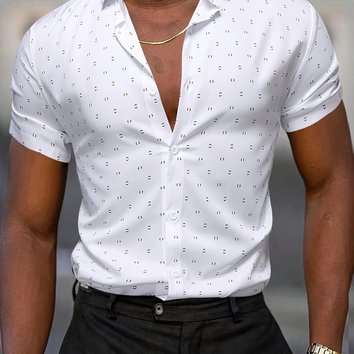 Men's Printed Linen Short-Sleeve Button-Down Shirt