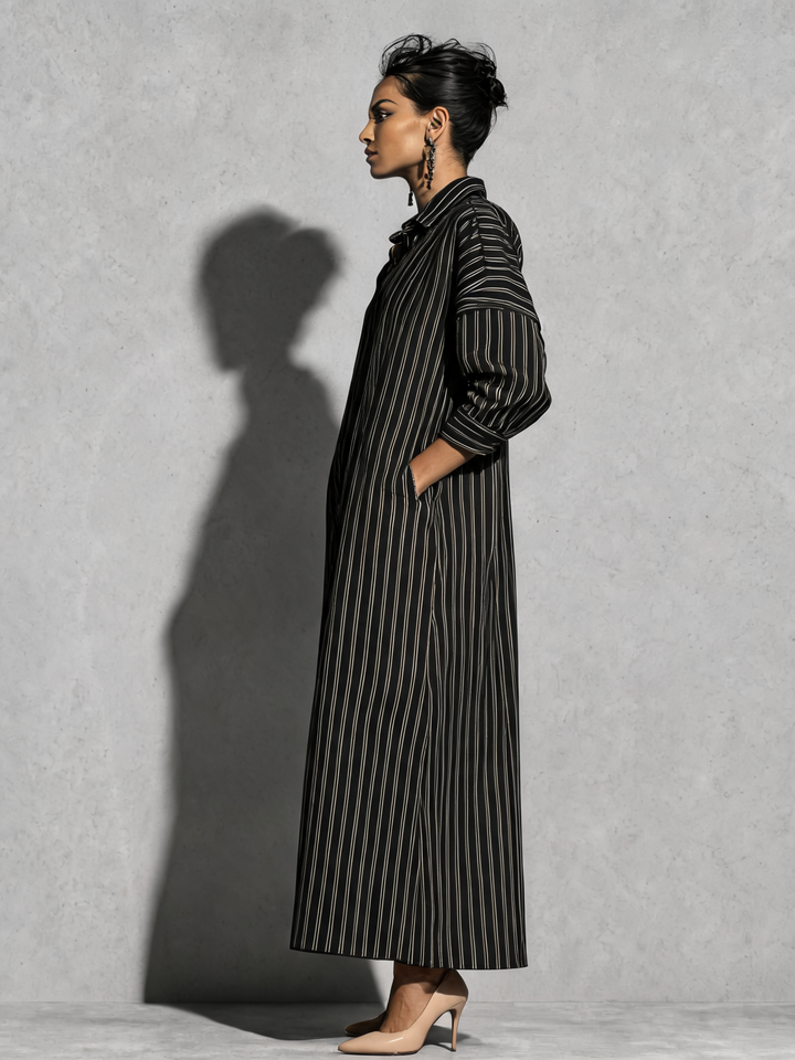 Women’s Striped Linen Maxi Shirt Dress