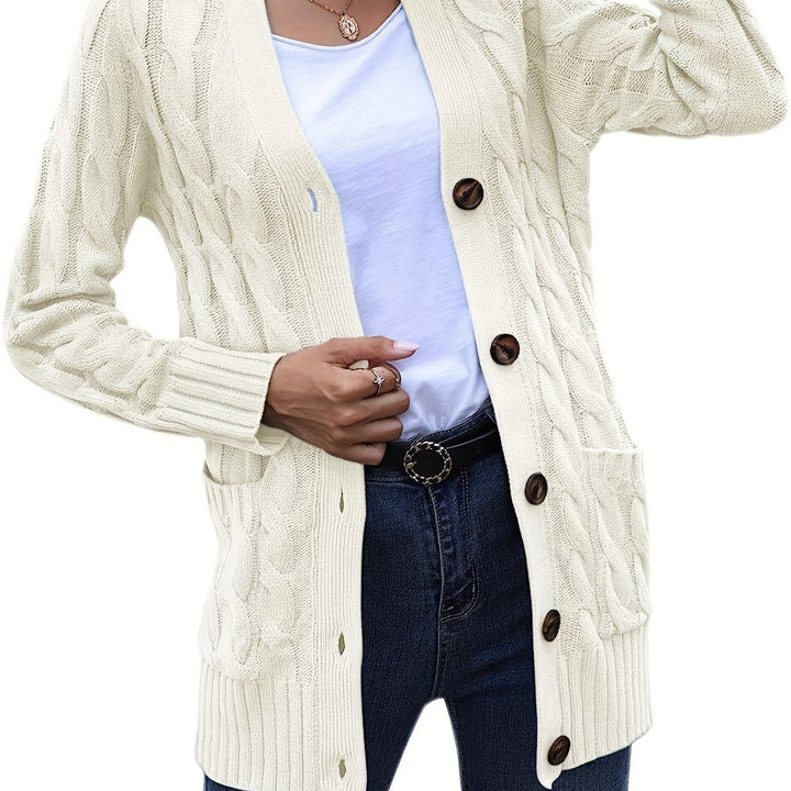 Women's Cardigan Sweater Cable Knit Wool Open Front Jumper
