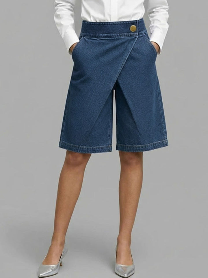 Women's Denim Shorts Wide Leg Asymmetric Skort Culottes