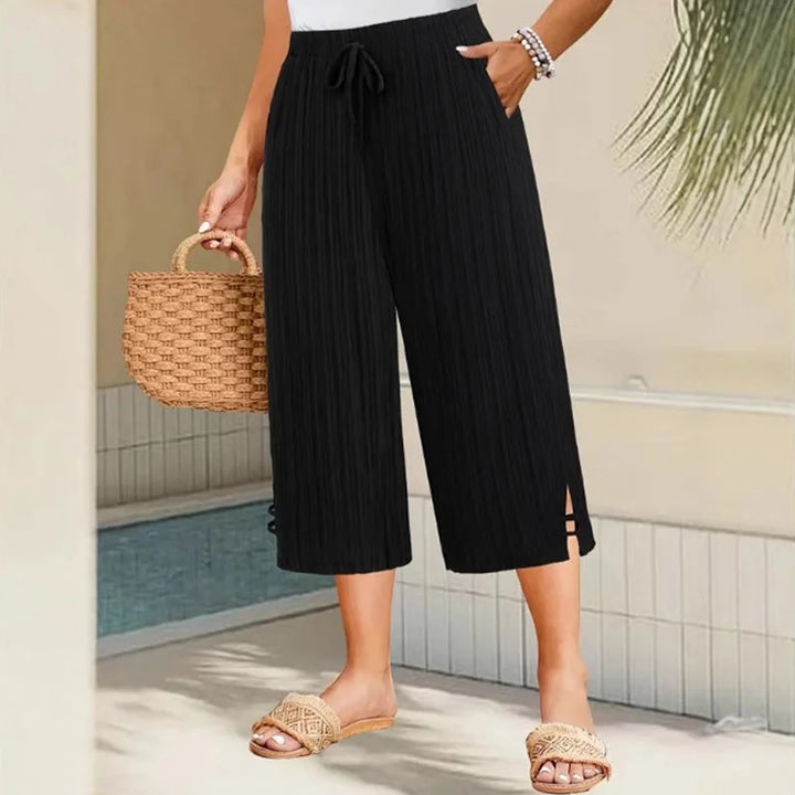 Women’s Linen Pleated Drawstring Wide-Leg Culottes