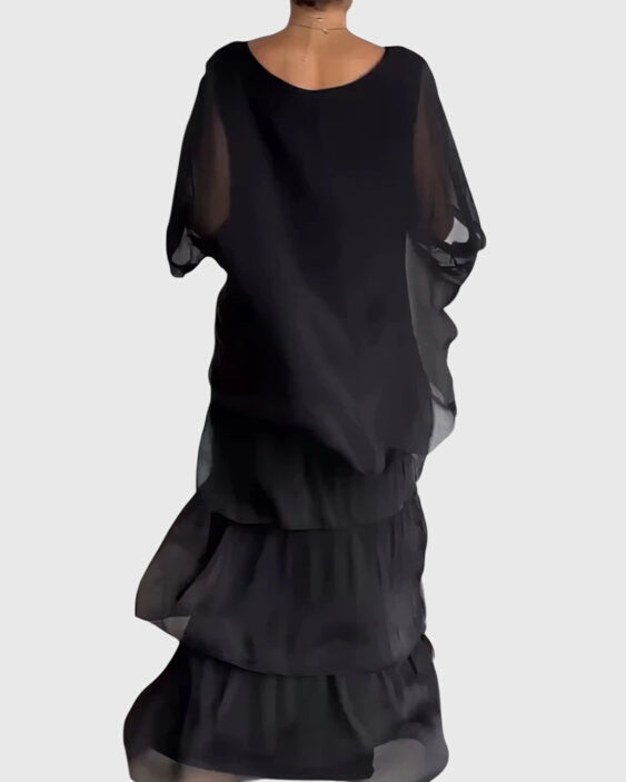 Women's Linen Look Flowing Elegant Maxi Dress Long Tiered Gown