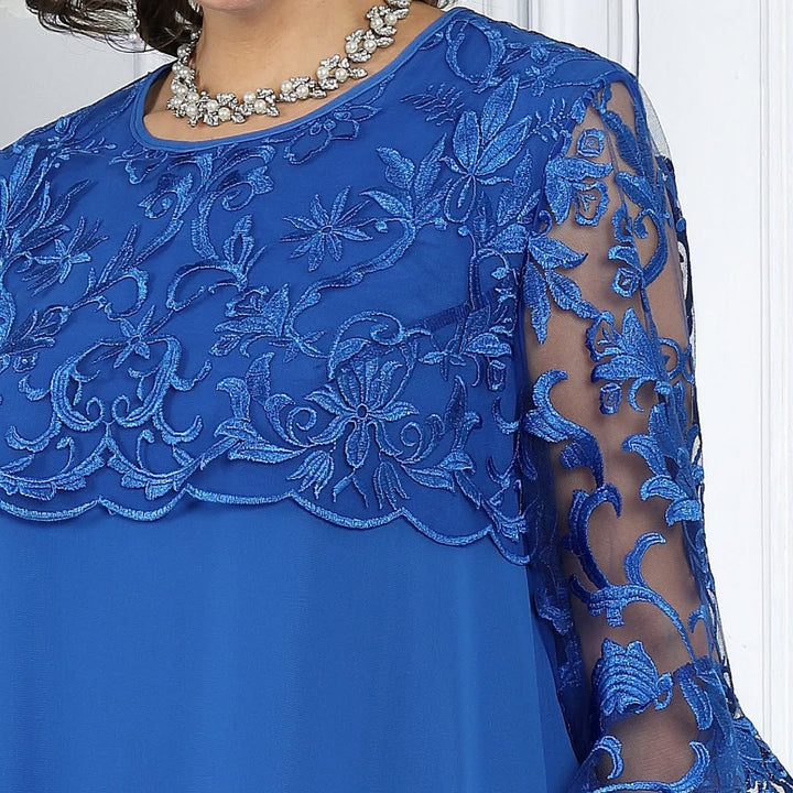 Women’s Chiffon & Lace Layered Midi Shift Dress
