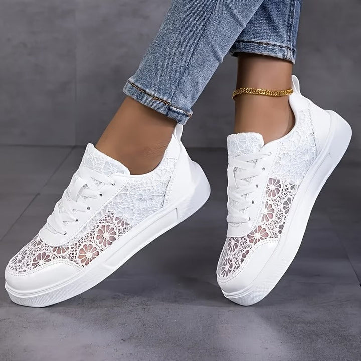 Women's Leather Floral Lace-Up Sneakers