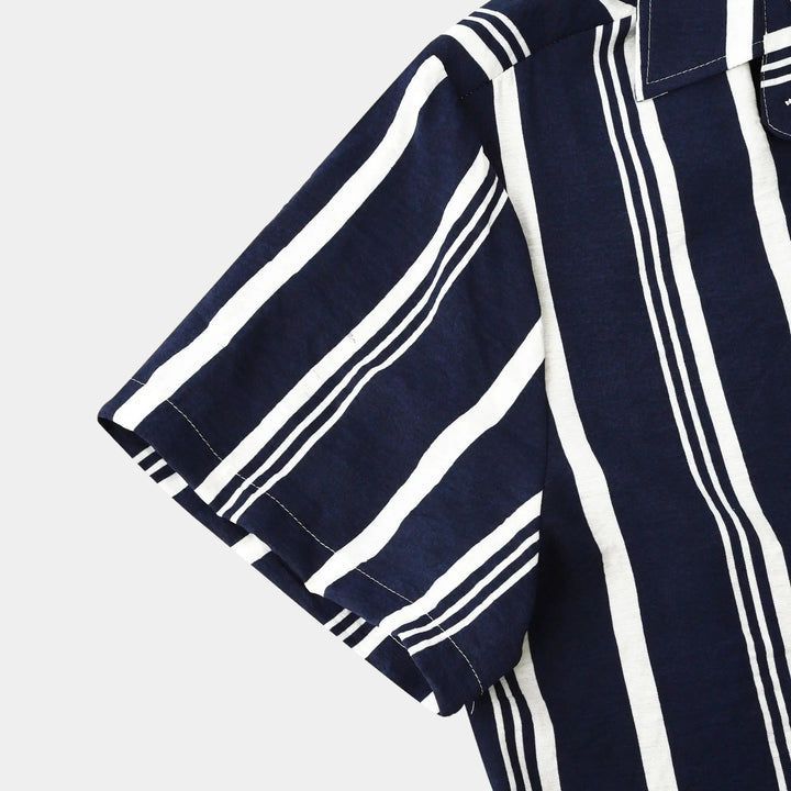 Men's Linen Vertical Stripe Short Sleeve Shirt