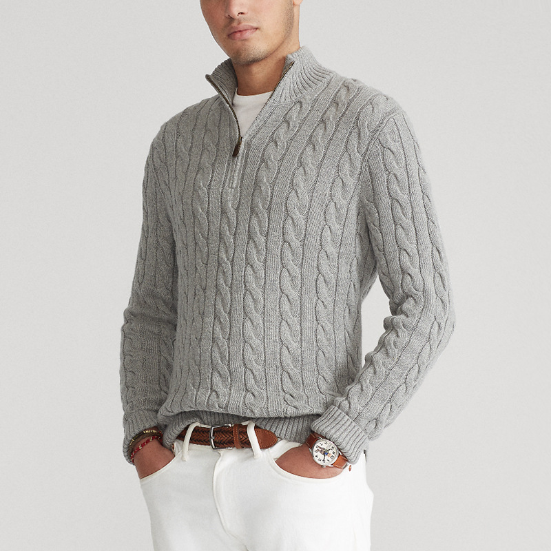 Men's Merino Wool Quarter Zip Cable Knit Sweater