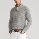 Men's Merino Wool Quarter Zip Cable Knit Sweater