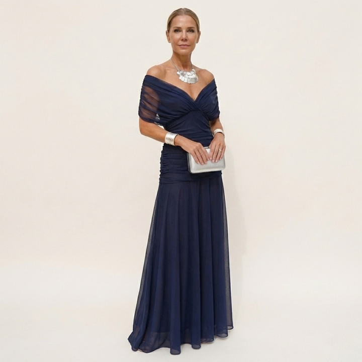 Women's Mesh Off-Shoulder Evening Dress Maxi Gown