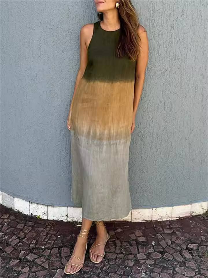 Women's Linen Sleeveless Ombre Maxi Dress
