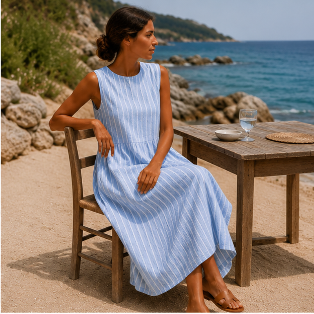 Women's Linen Midi Sundress Beach Dress