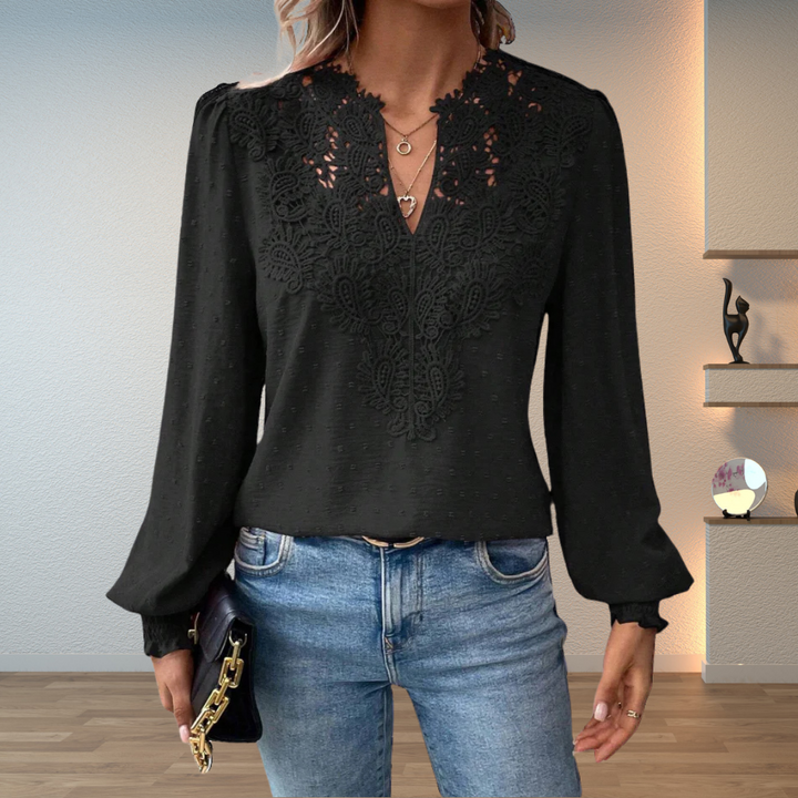 Women's Lace V-Neck Long Sleeve Chiffon Top