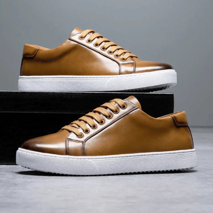 Leather Sneakers Low Top Casual Shoes Men's Leather Trainers