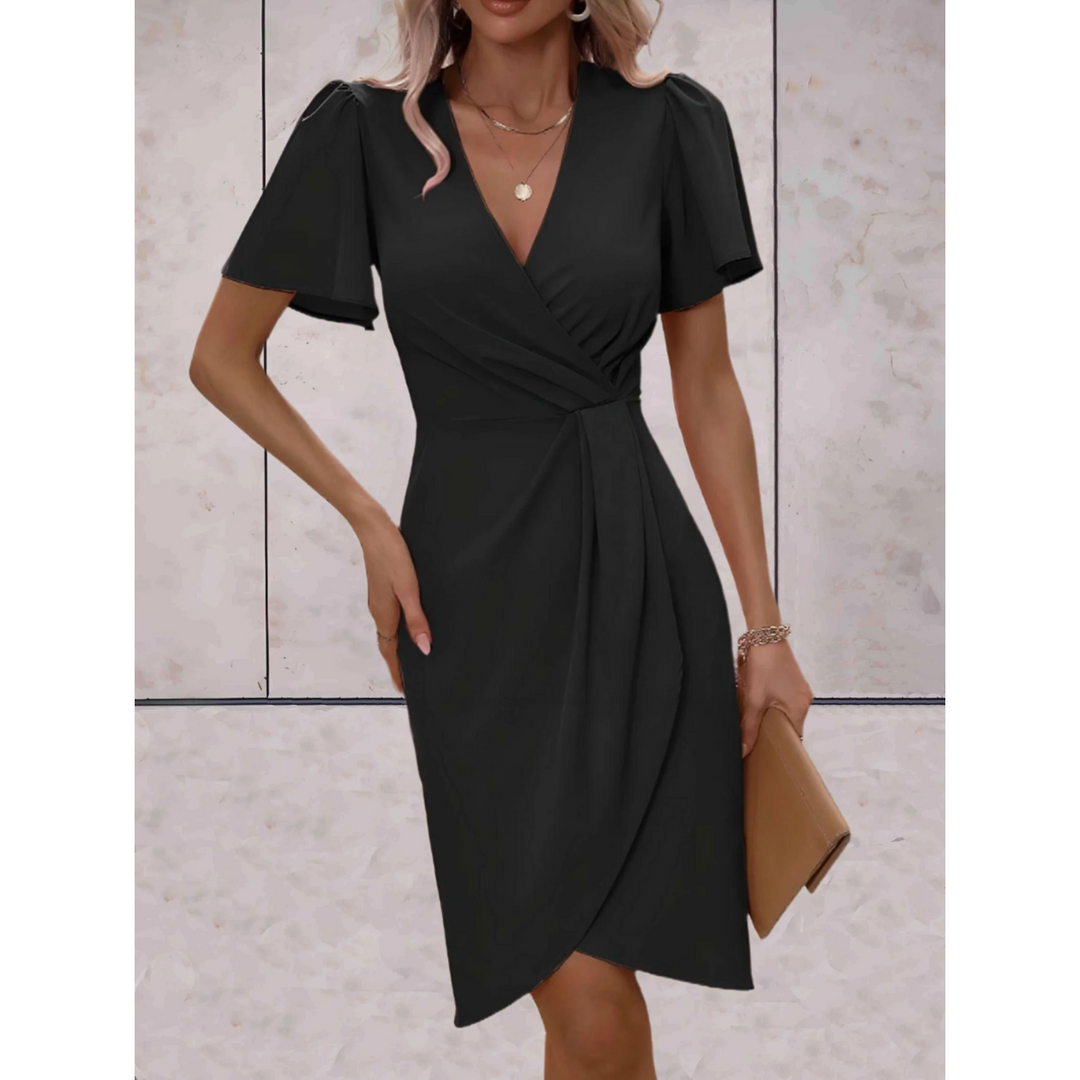 Women's V-Neck Flutter Sleeve Wrap Dress Linen Blend Party Wear