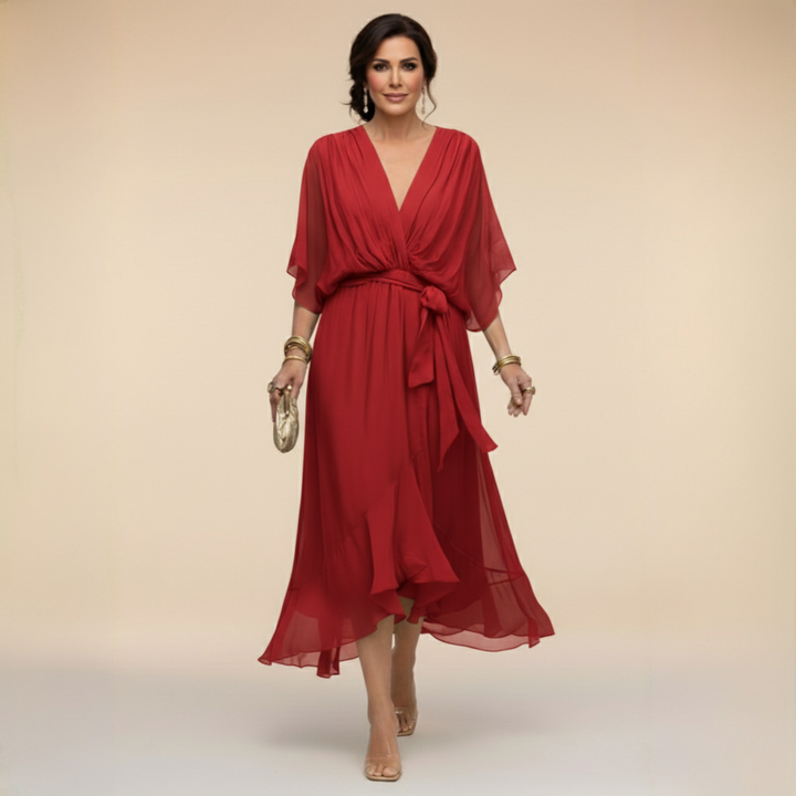 Women's Chiffon Wrap Kimono Kaftan Midi Dress