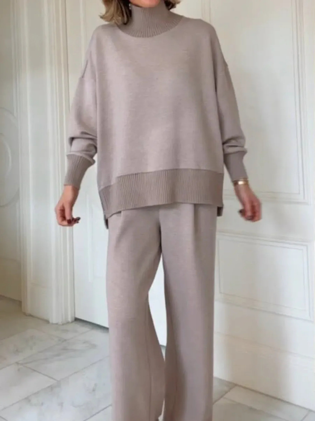Women's Knit Jumper and Wide Leg Trousers Loungewear Set