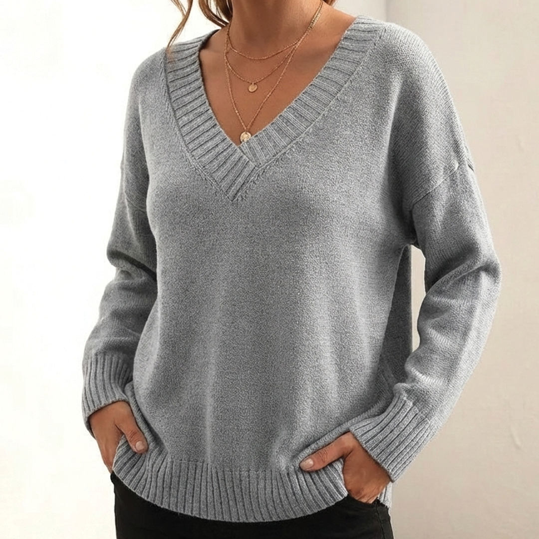 Women's Merino Wool Knit V Neck Jumper