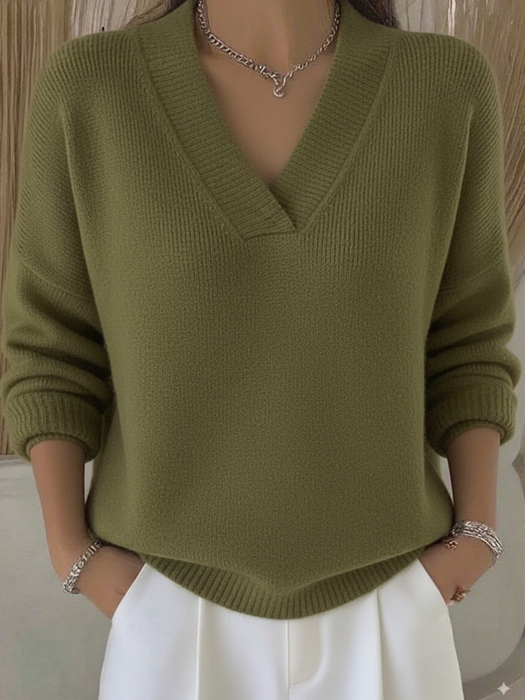 Women's V-Neck Long-Sleeve Knit Sweater