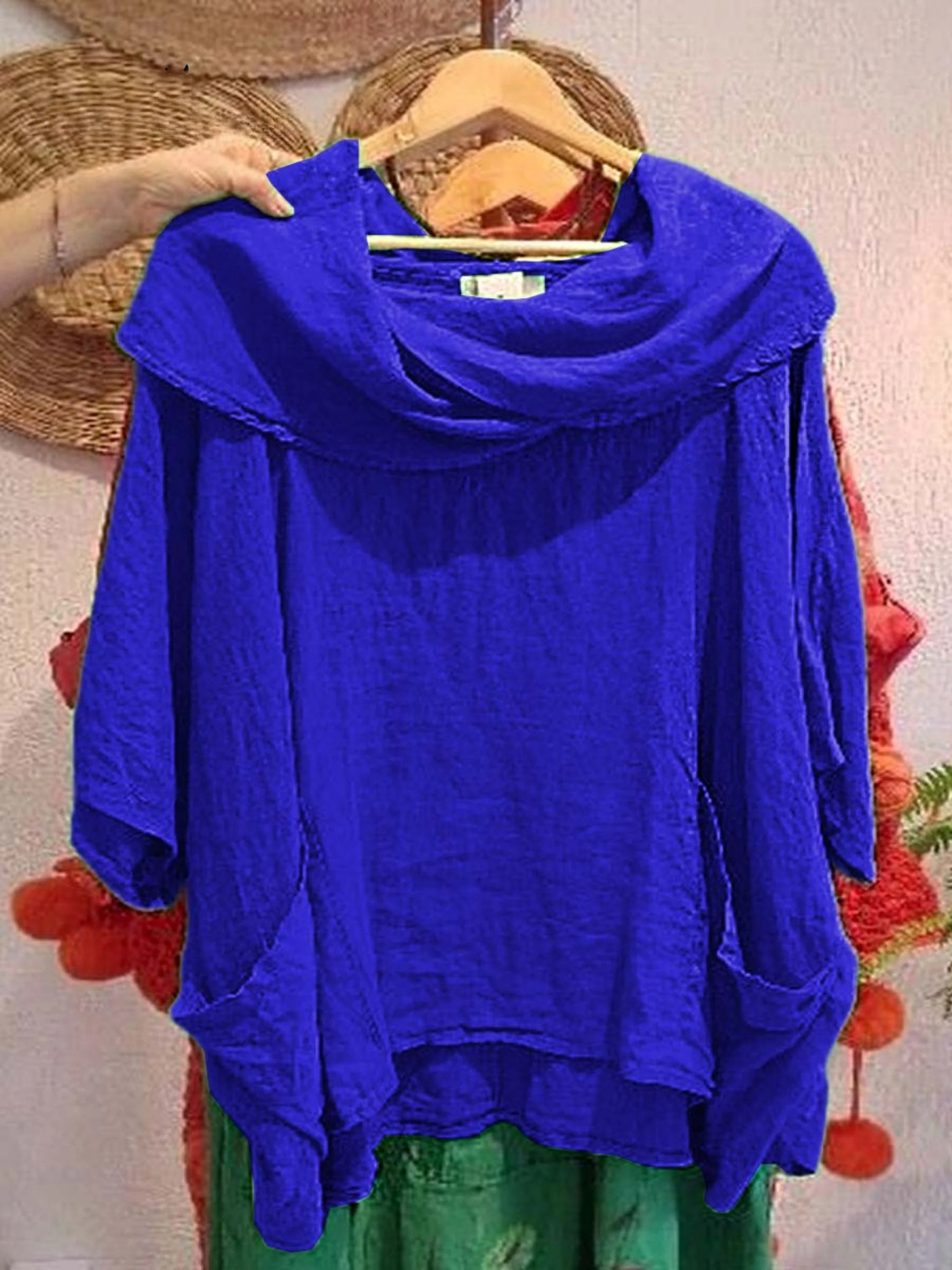 Women's Linen Knit Oversized Poncho Jumper Sweater