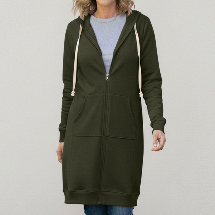 Women's Fleece Longline Zip Up Hoodie Jacket Coat Sweatshirt
