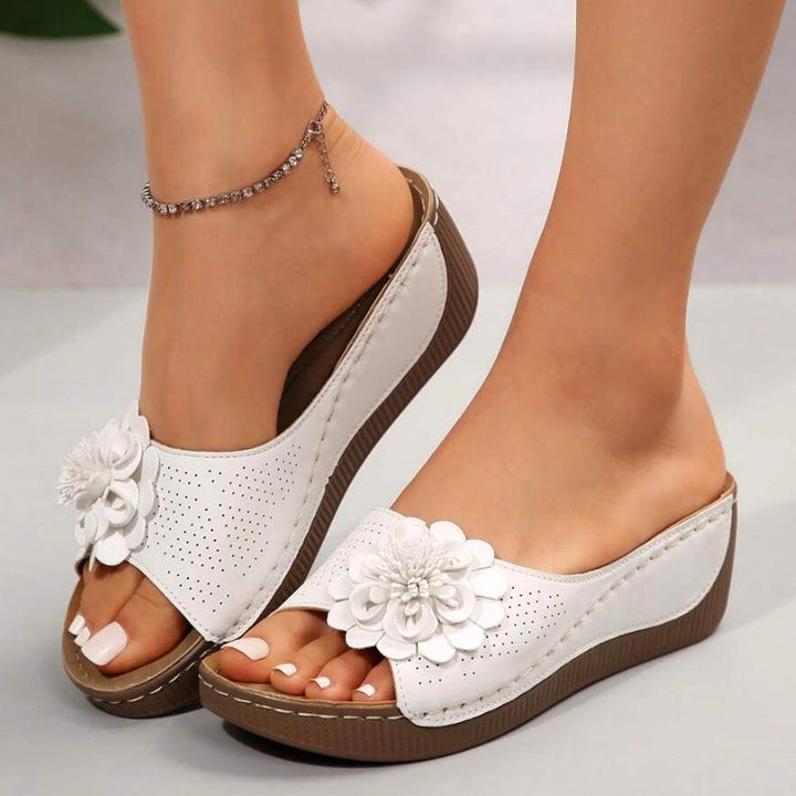 Women's Leather Wedge Sandals Open Toe Platform Mules