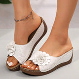 Women's Leather Wedge Sandals Open Toe Platform Mules