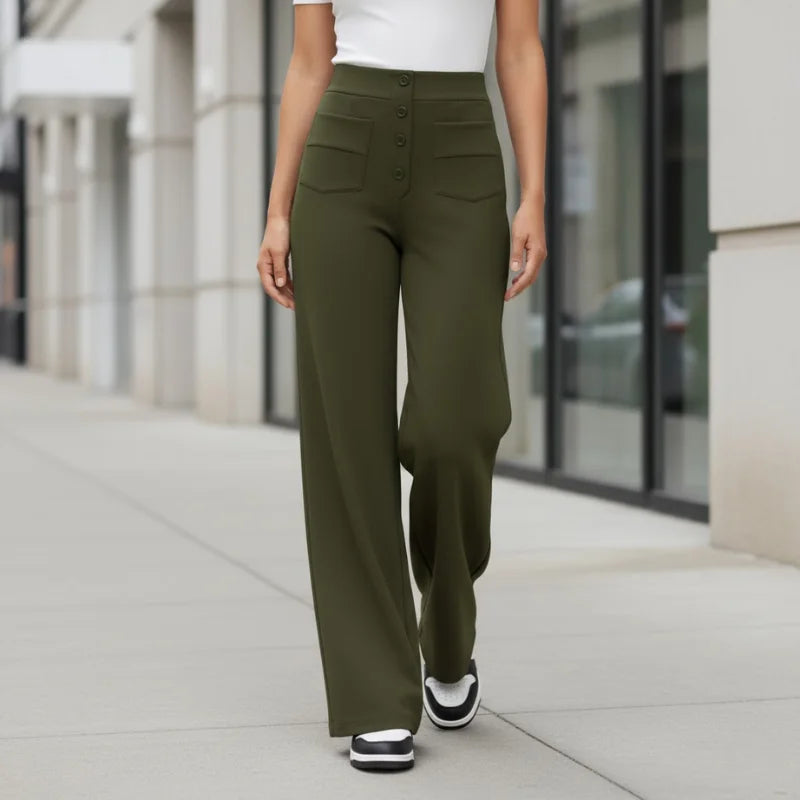 Women’s High Waisted Wide-Leg Knit Button-Fly Trousers