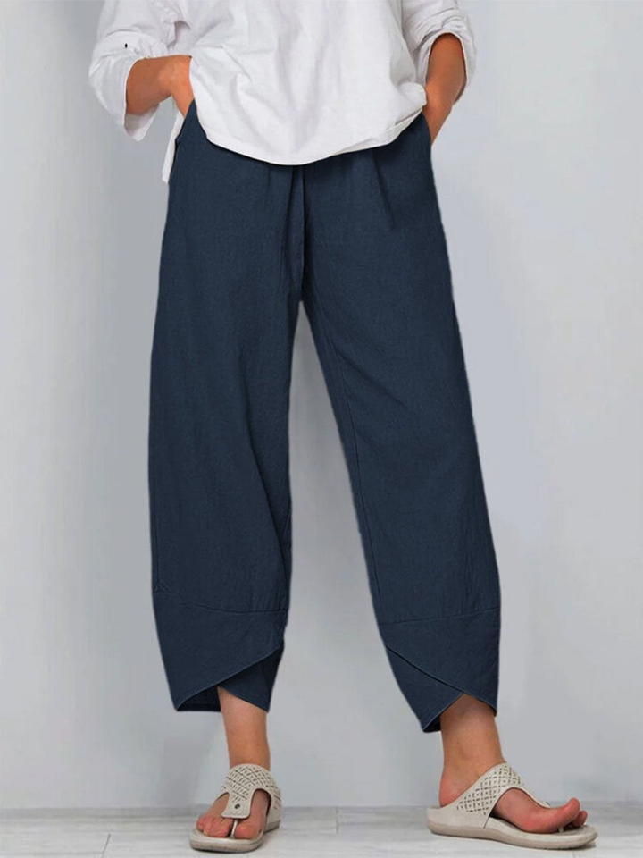 Women's Linen Harem Trousers Loose Fit Casual Wide Leg Trousers