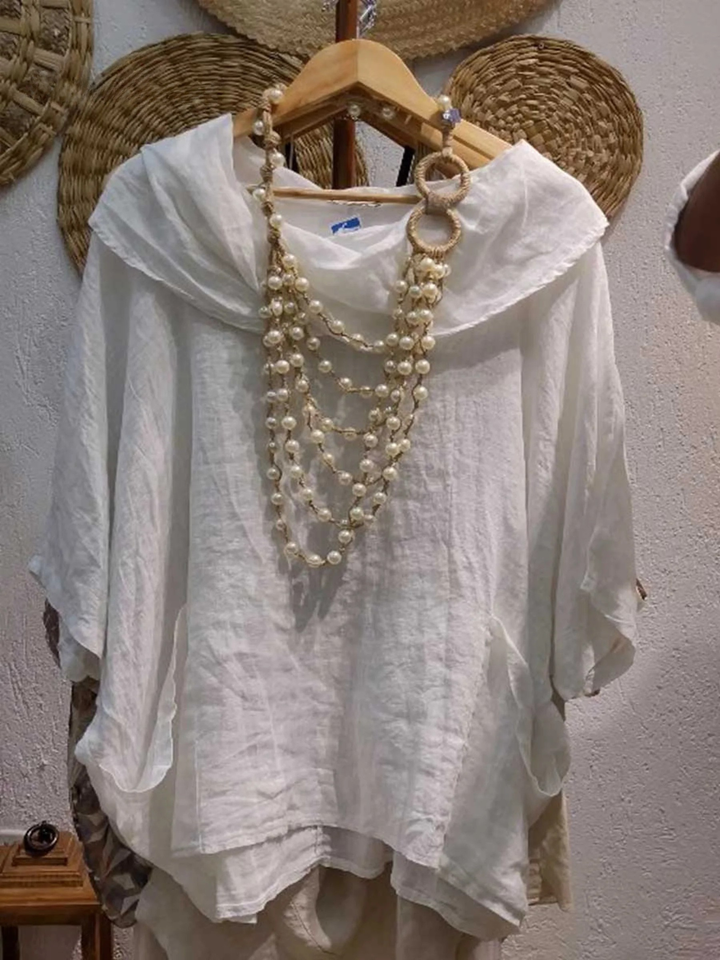 Women's Linen Cowl Neck Poncho Top