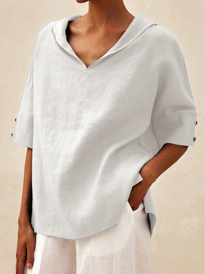 Women's Linen Blouse V-Neck Casual Loose Tunic Top