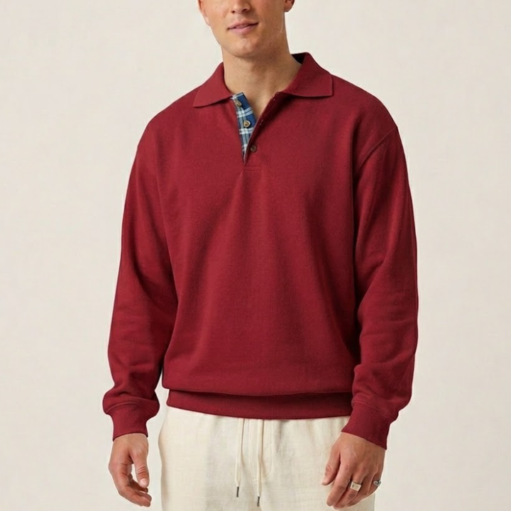 Men's Knit Long Sleeve Polo Shirt Collar Pullover Sweater