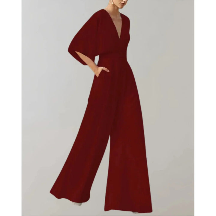 Women's Elegant V-Neck Satin Wide Leg Jumpsuit