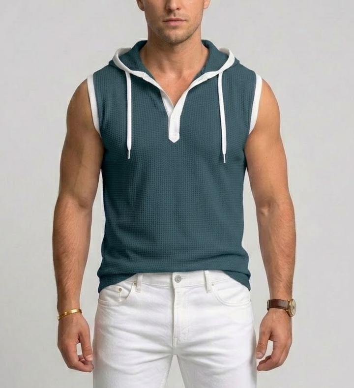 Men's Knit Sleeveless Gym Hoodie Muscle Shirt