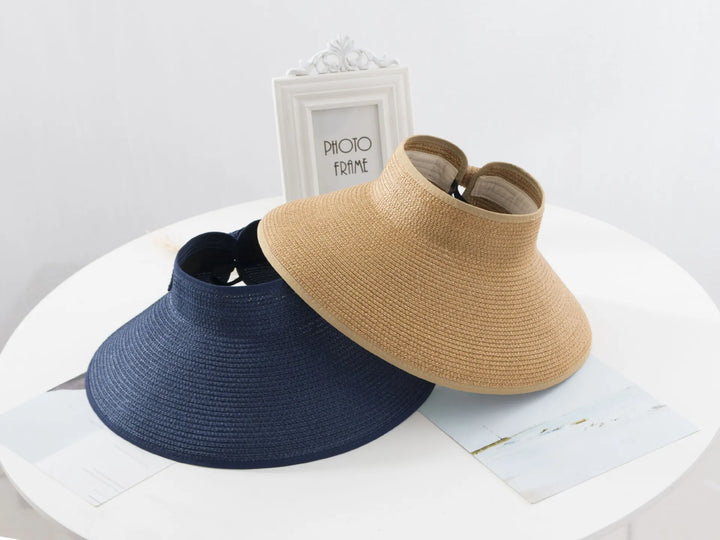 Women's Paper Straw Sun Visor Wide Brim Foldable Beach Hat