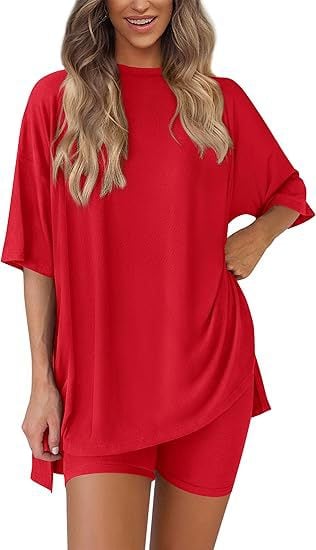 Women's Two Piece Knit Oversized T-Shirt and Shorts Co-ord