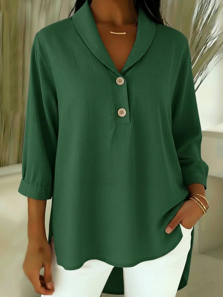 Women's Linen V-Neck 3/4-Sleeve Blouse