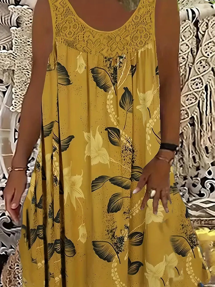 Women's Linen Sleeveless Casual Floral Print Beach Dress