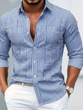 Men's Linen Blend Striped Casual Long Sleeve Button Down Shirt
