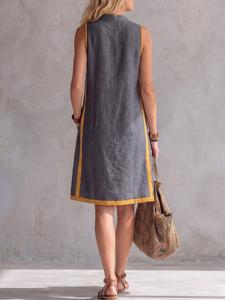Women's Linen Shift Dress Sleeveless V-Neck Tunic Casual Sundress