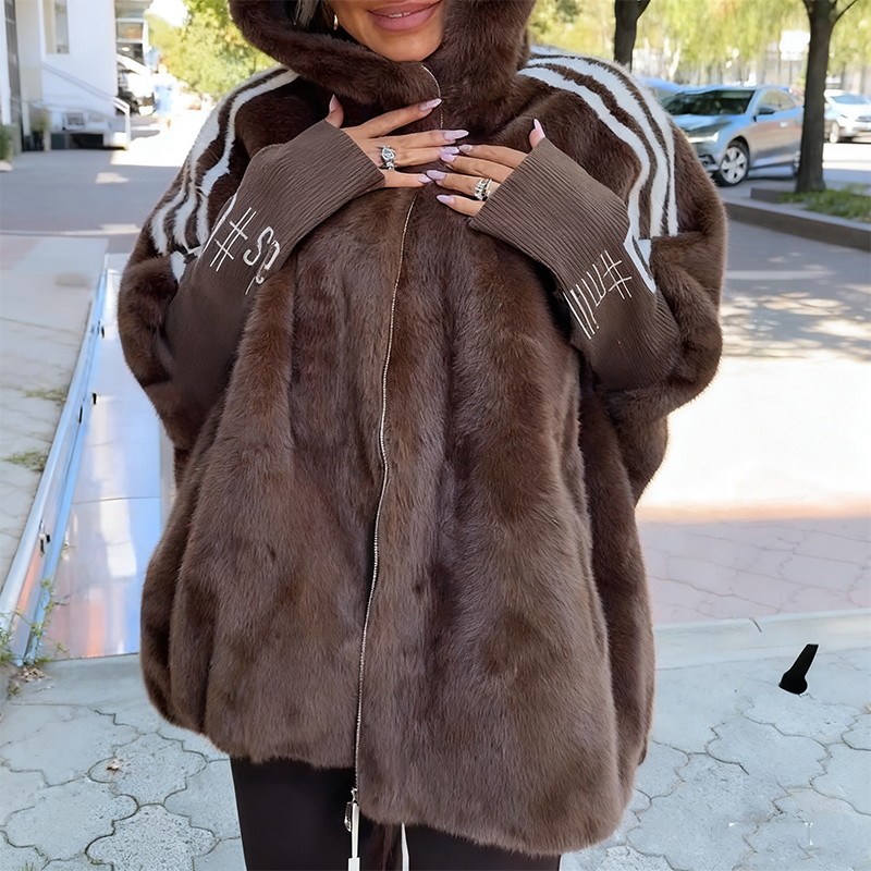 Women's Hooded Faux-Fur Zip-Up Coat