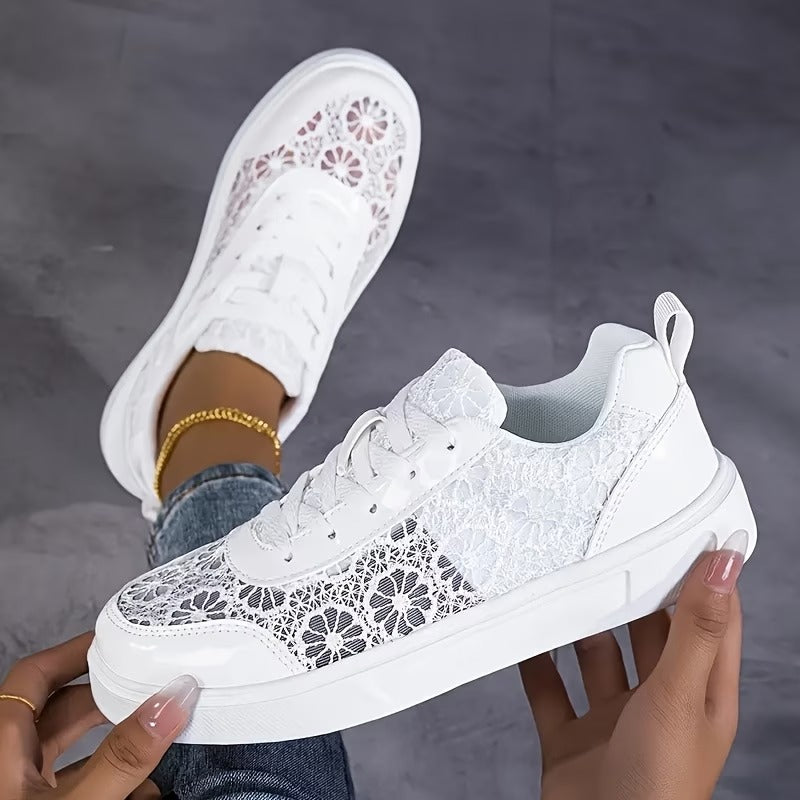 Women's Leather Floral Lace-Up Sneakers