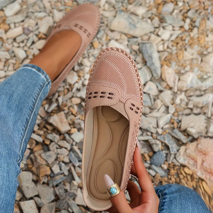 Women's Leather Loafers Flat Comfort Slip On Walking Shoes