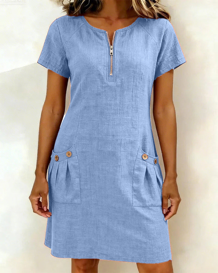 Women's Linen Shift Dress Short Sleeve Casual Shift Tunic