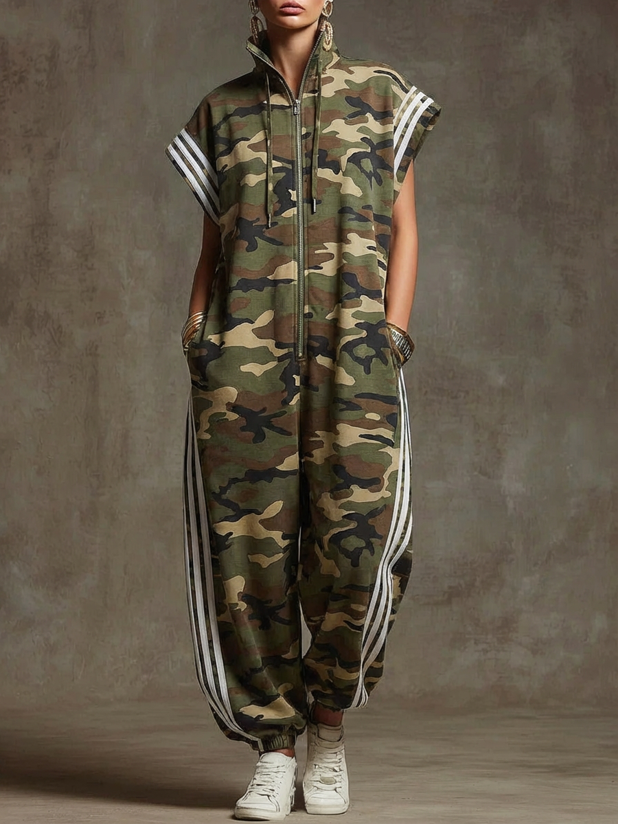 Women's Fleece Camouflage Jumpsuit One Piece Playsuit Romper