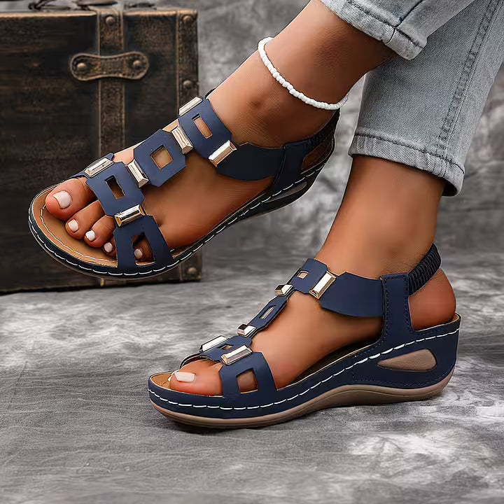Women’s Leather Open-Toe Slingback Wedge Sandals