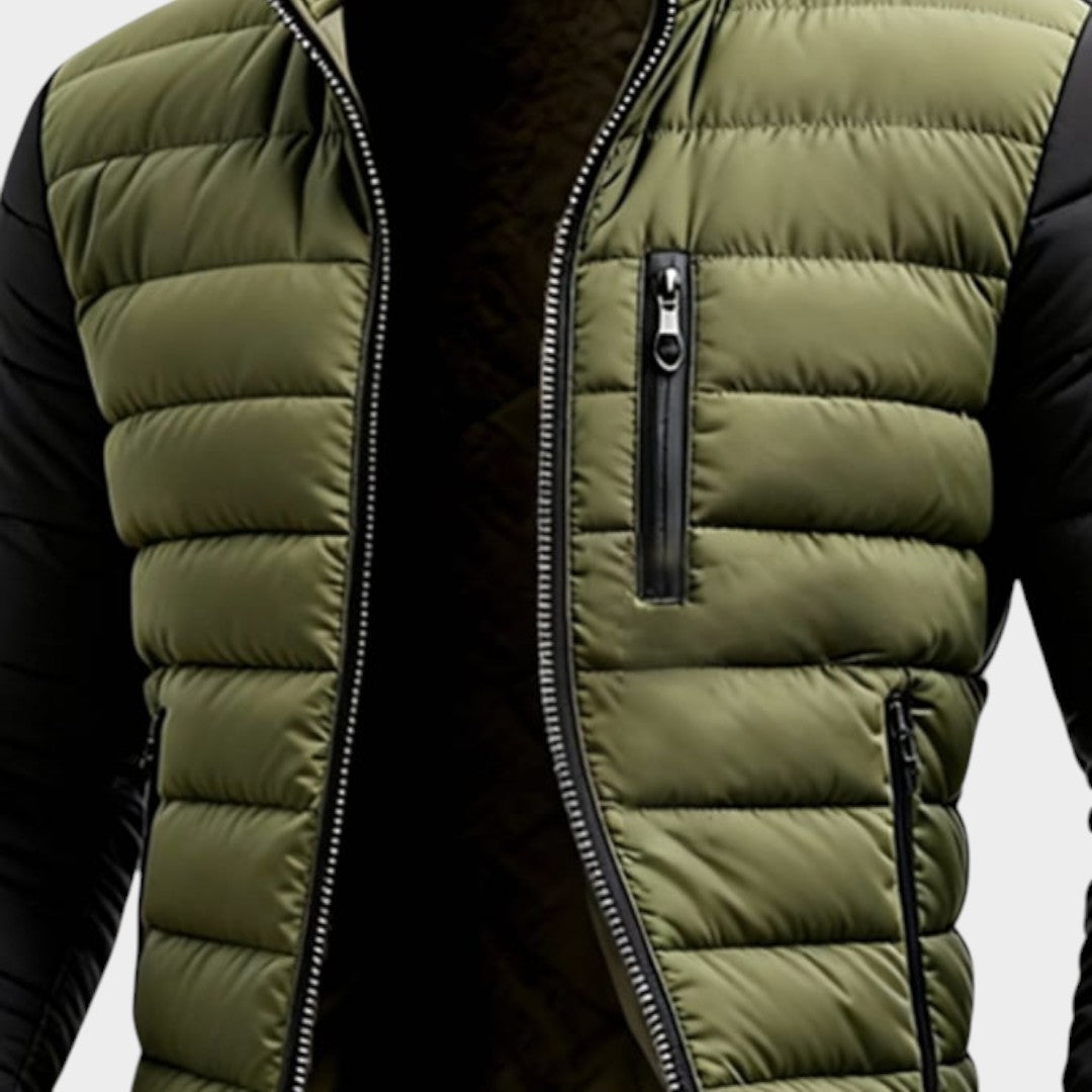 Men’s Nylon Padded Contrast-Sleeve Zip Jacket