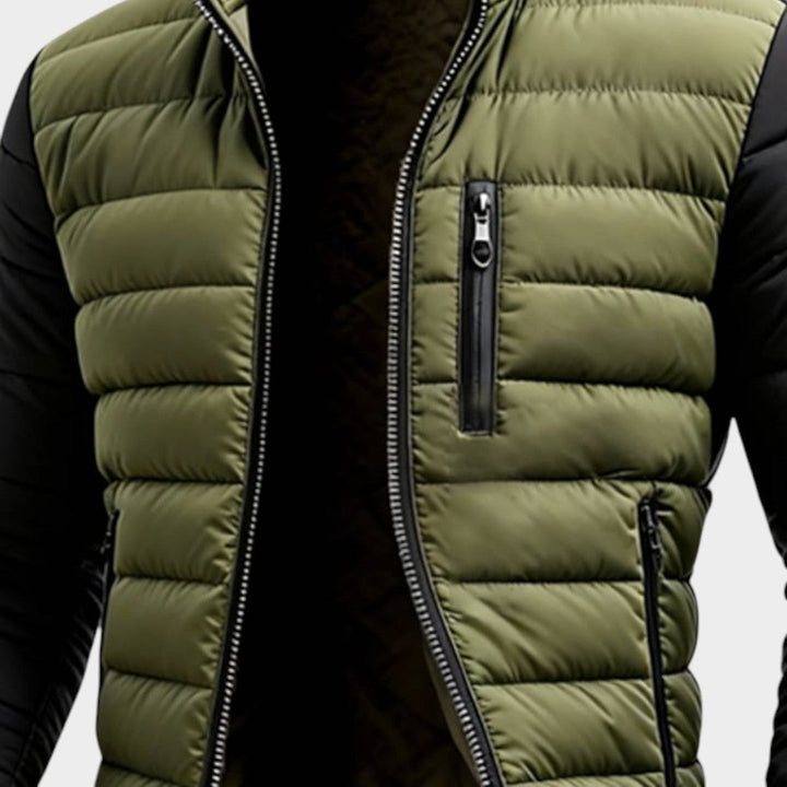 Men’s Nylon Padded Contrast-Sleeve Zip Jacket