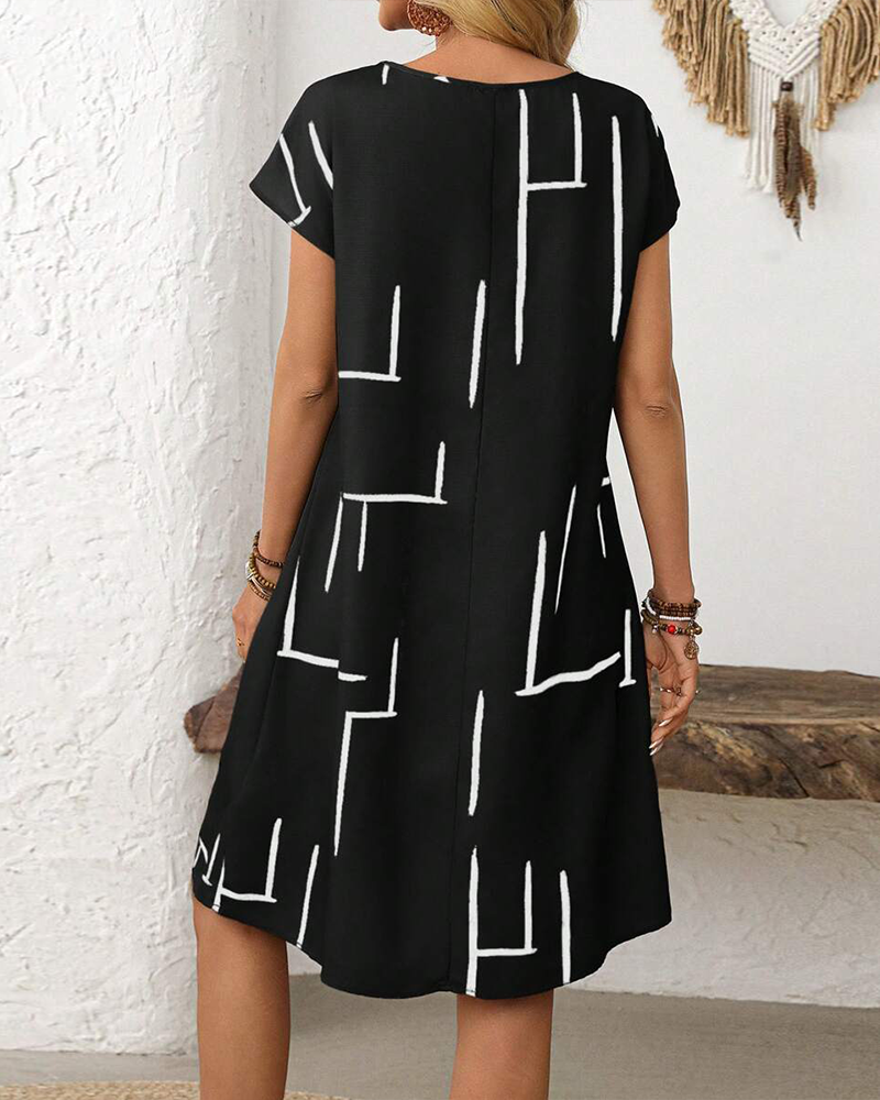 Women's Short Sleeve Linen Midi Shift Dress