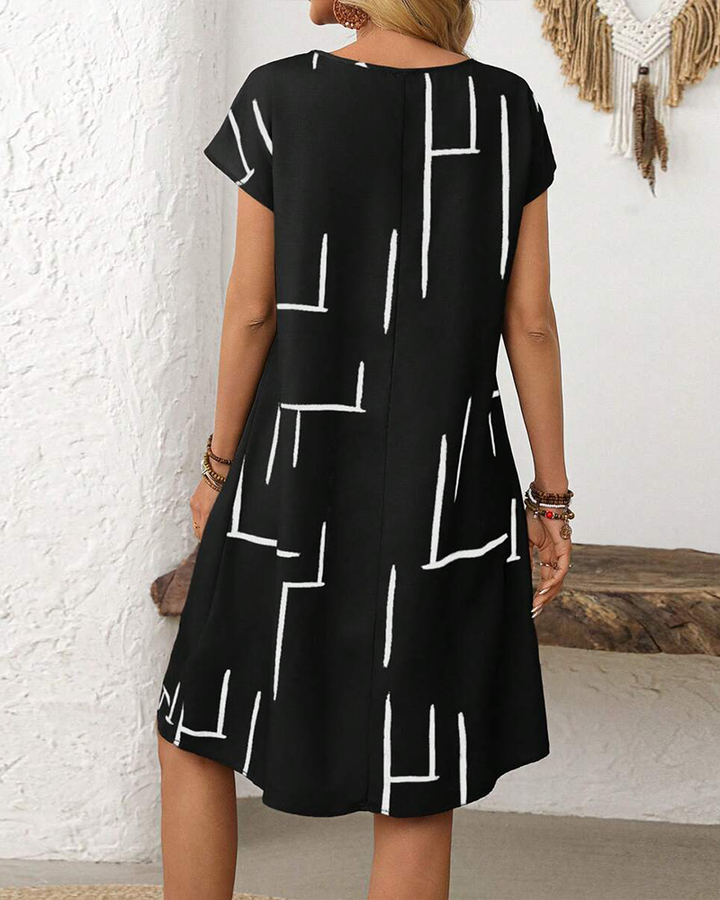 Women's Short Sleeve Linen Midi Shift Dress