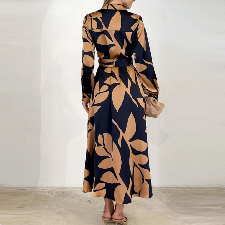 Women's Linen Floral Maxi Shirt Dress Long Sleeve