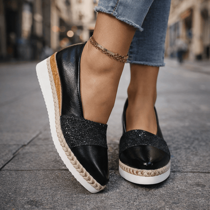 Women's Faux Leather Platform Wedge Loafers Slip On Shoes